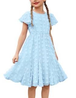 Flypigs Kleid Mädchen Casual Niedlich Elegant Prinzessin Knielang Chiffon Sommerkleid Freizeitkleid Hellblau 146/152 von Flypigs