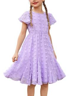 Flypigs Kleider für Mädchen Casual Sommerkleid A-Linie Freizeitkleid Prinzessin Kleid Elegant Chiffon Kleid Violett 116/122 von Flypigs