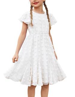 Flypigs Kleider für Mädchen Sommerkleid Casual Lose A-Linie Partykleid Prinzessin Kleid Elegant Chiffon Kleid Weiß 116/122 von Flypigs