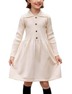 Flypigs Mädchen Kleid Langarm Kinder Winter Strickkleid Einfarbig Pulloverkleid Herbst Freizeitkleid Elegant Festlichkleid, Aprikose, 5-6 Jahre, 116 122 von Flypigs