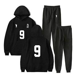 Flyself Herren Damen Haikyuu Sportanzug Traingsanzug Jogginganzug Cosplay Kostüm Kageyama Kapuzenpullover Lange Ärmel Sweatshirt + Sporthosen 2 Stück Sets Sportbekleidung Hoodie Yoga Outfit von Flyself