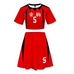 Flyself Mädchen Anime Haikyuu T-Shirt und Kurze Röcke Karasuno High School Volleyball Uniform Crop Top und Röcke 2 Stück Anzug Set Sportanzug Trainingsanzüge Outfits von Flyself