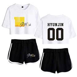 Flyself Unisex Kpop Stray Kids T-Shirts und Hosen Kurzarm Yellow Wood T-Shirt & Kurze Hose 2 Stücke Set für Herren und Damen von Flyself