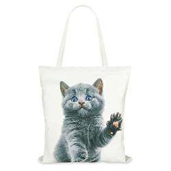 Fmeida Stoffbeutel Bedruckt Stofftasche Damen Jutebeutel Baumwolltasche Canvas Tragetasche Einkaufstasche Lange Henkel Einkaufsbeutel faltbar Einkaufsshopper Tote Bag Aesthetic Katze von Fmeida