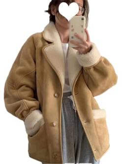 Fnfmrfmr Damen Winter Verdickte Lammfelljacke Wildledermantel Lammfleece Parka Oberbekleidung Khaki L von Fnfmrfmr