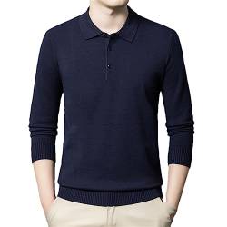 Herren-Poloshirt, Einfarbig, Lässig, Baumwolle, Langärmelig, Oberteil, Superweiches T-Shirt Navy Blue L von Fnfmrfmr