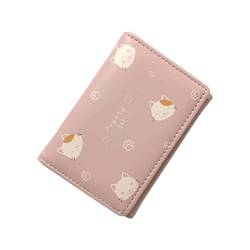 FoOhy Niedliche Brieftasche mit Cartoon-Katzen-Druck, kurz, dreifach gefaltet, mehrere Karten, Geldbörse für Damen und Mädchen, Cartoon, lila, lässig, rose von FoOhy