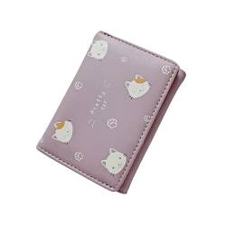 FoOhy Niedliche Brieftasche mit Cartoon-Katzen-Druck, kurz, dreifach gefaltet, mehrere Karten, Geldbörse für Damen und Mädchen, Cartoon, lila, lässig, violett von FoOhy