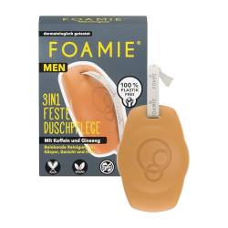 Foamie 3in1 Feste Dusche Männer, Körper, Gesicht, Shampoo, Koffein & Ginseng, 0% Plastik, 100% Performance, pH-neutral, seifenfrei, 90g Mehrpower Energy-Kick von Foamie