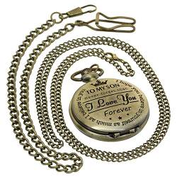 Bronze-Quarz-Taschenuhr mit Gravur „To My Son Love Dad“, große arabische Marker, mit 1 x Halskette, 1 x Clip-Kette. Big 166A1 To My Son Bronze von FobTime