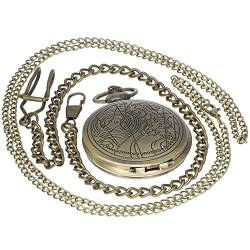 Bronze Vintage Messing Antik Gehäuse Taschenuhr Taschenuhr für Männer Frauen mit 1 PC Halskette Kette 1 PC Clip Key Rib Kette, braun von FobTime