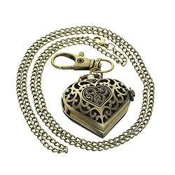 Bronzefarbene Quarz-Taschenuhr mit Gravur an meinen Sohn, Liebe, Vater, große arabische Marker mit 1 Halskette, 1 Stück Clip-Schlüssel-Rippenkette, 196A1 Herz Bronze 1 Stück, Big von FobTime