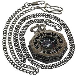 Bronzefarbene Vintage-Taschenuhr aus Messing, antikes Gehäuse, Taschenuhr für Herren und Damen, mit 1 x Halskette, 1 x Clip, Schlüsselanhänger, 195A2 Achteckig, schwarz, 1 Stück, Big von FobTime