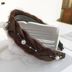 Haarschmuck Haargummis Haarspangen Neue Perle Fishbone Briad Perücke Haarbänder Für Frauen Breite Twist Perle Sring Zähne Stirnband Retro Haar Zubehör Kopfbedeckung Deepbrown von Focisa