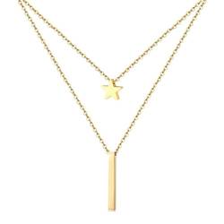 Halskette Ketten Schmuck Herren Frauen Anhänger Necklace Damen Anhänger Halskette Einfache Modische Schicht Halsschmuck Gold-Farbe von Focisa