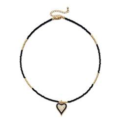 Halskette Ketten Schmuck Herren Frauen Anhänger Necklace Klassischer Schwarzer Herzanhänger Halskette Modeschmuck Für Mädchen Sexy Herzförmige Schlüsselbeinkette Für Frauen Xn159-6 von Focisa