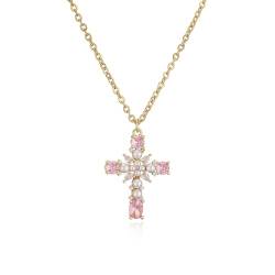 Halskette Ketten Schmuck Herren Frauen Anhänger Necklace Kreuzanhänger Halskette Retro Sweat Pink Grün Halskette Goldpink von Focisa