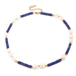 Halskette Ketten Schmuck Herren Frauen Anhänger Necklace Perlenkette Blau Halskette Halsband Damen von Focisa