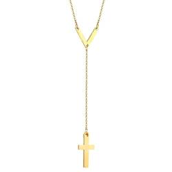 Halskette Ketten Schmuck Herren Frauen Anhänger Necklace Y-Form Kreuzanhänger Halskette Damenschmuck Gold von Focisa