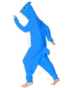 Focupaja Erwachsene Hai Strampelanzug Schlafanzug Tier Cosplay Kostüm Halloween Weihnachten Jumpsuit Schlafanzug für Frauen und Männer Blau M von Focupaja