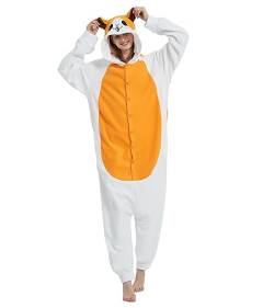 Focupaja Tier Hamster Onesie Cosplay-Overall Schlafanzug Halloween Weihnachten Einteiler für Frauen Männer Orange S von Focupaja
