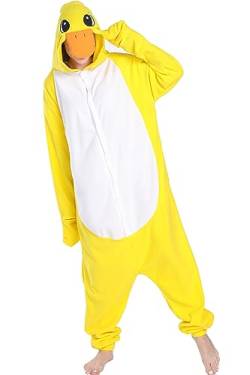 Focupaja Unisex Gelber Enten-Strampler für Erwachsene und Teenager Halloween Pyjamas Tier Cosplay Kostüme Einteiler S von Focupaja