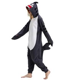 Focupaja Unisex Grauer Hai-Strampler Kostüm für Erwachsene Halloween Tier Jumpsuit Cosplay Einteilige Schlafbekleidung L von Focupaja