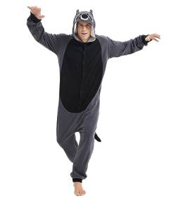 Focupaja Unisex Onesie Erwachsene Grauer Waschbär Cosplay Kostüm Tier Schlafanzug Einteiler Halloween Weihnachten Jumpsuit M von Focupaja