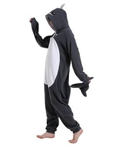 Focupaja Wal Erwachsene Einteiler Tier Pyjama Halloween Cosplay Jumpsui Weihnachten Kostüm für Damen Herren, grau, L von Focupaja