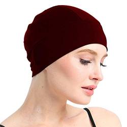 Bambus-Schlafkappe für Haarausfall, Kopfbedeckung für Chemo-Frauen, Burgunderrot Rot, Einheitsgröße von FocusCare