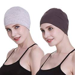 Bambus-Schlafkappe für Haarausfall, Kopfbedeckung für Chemo-Frauen, Helles Gesundheitsgrau mit Grau, Einheitsgröße von FocusCare