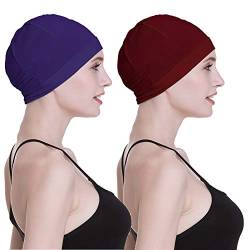 Bambus-Schlafkappe für Haarausfall, Kopfbedeckung für Chemo-Frauen, Lila Plus Burgund, Einheitsgröße von FocusCare