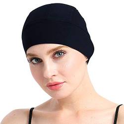 Bambus-Schlafkappe für Haarausfall, Kopfbedeckung für Chemo-Frauen, Schwarz, Einheitsgröße von FocusCare