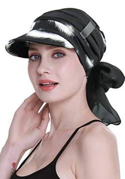 Newsboy Cap für Damen, Chemo-Kopfbedeckung mit Schals, Geschenke, Haarausfall, ganzjährig erhältlich, schwarz / weiß, Einheitsgröße von FocusCare