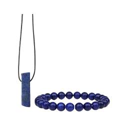 Fogcroll Leichtes Halsketten-Armband-Set mit Kunstkristall-Anhänger-Set, Unisex-Heilstein mit Perlen, Energie-Balance-Schmuck für positiven Urlaub mit elastischem Riemen Blau 19cm von Fogcroll