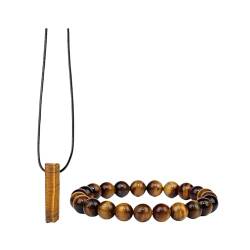 Fogcroll Leichtes Halsketten-Armband-Set mit Kunstkristall-Anhänger-Set, Unisex-Heilstein mit Perlen, Energie-Balance-Schmuck für positiven Urlaub mit elastischem Riemen Kaffee 19cm von Fogcroll