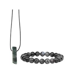 Fogcroll Leichtes Halsketten-Armband-Set mit Kunstkristall-Anhänger-Set, Unisex-Heilstein mit Perlen, Energie-Balance-Schmuck für positiven Urlaub mit elastischem Riemen Schwarz 19cm von Fogcroll