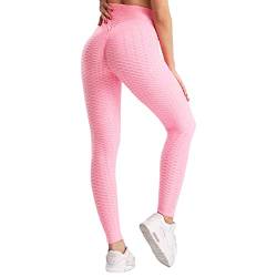 Fohevers Damen-Leggings mit hoher Taille, für Yoga, Fitnessstudio, Laufen, elastisch, Sport, gerüscht, Bauchkontrolle, Leggings, rose, S von Fohevers