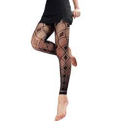 Fohevers Fußlose Netzstrumpfhose für Damen, hohe Taille, Netzstrümpfe, keine Zehen, Strumpfhose für Festival, Cosplay, Halloween, Mehrschichtiges Raster, One size von Fohevers