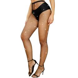 Forevers Damen Diamanten Netzstrumpfhosen, Rhinestones Netzstrumpfhose, Funkelnde Strumpfhosen Glitzer Strumpfhose Strass Strümpfe Prickelnde Strass-Netzstrümpfe, Schwarz von Fohevers