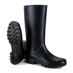 Foinledr Gummistiefel Damen Halbhoch, Mode Atmungsaktiv Anti-Rutsch Bequem Regenschuhe Reitstiefel Regenstiefel Rain Boots Gummistiefeletten Hoch, Schwarz, 37 EU von Foinledr