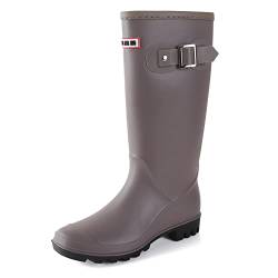 Foinledr Gummistiefel Damen Regenstiefel Wasserdicht Gummistiefel-Damen Hoch Rain Boots Lang Gartenstiefel Atmungsaktiv Gummistiefeletten Wasserdichter Gumischtifel, Grau, 37 EU von Foinledr