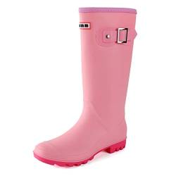 Foinledr Gummistiefel Damen Regenstiefel Wasserdicht Gummistiefel-Damen Hoch Rain Boots Lang Gartenstiefel Atmungsaktiv Gummistiefeletten Wasserdichter Gumischtifel, Rosa, 41 EU von Foinledr