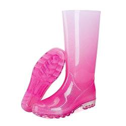 Foinledr Gummistiefel Regenstiefel Damen, Safety Wasserdicht Gummischuhe, Mode Anti-Rutsch Regenschuhe, Glitzer Rosa, 36 EU von Foinledr