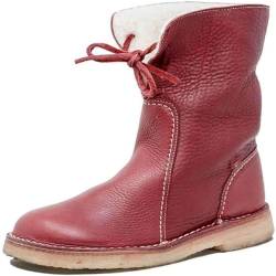 Fokayo Butterweiche Vintage-Stiefel mit wasserdichtem Wollfutter, Schneestiefel aus Pu-Leder, Damen-Schneestiefel mit rundem Zehenbereich (39,Red) von Fokayo