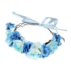 Folpus Frauen Blumen Stirnband Kranz Hochzeit Kopfbedeckungen Dekorative Boho Blumenkrone Girlande für Weihnachten Strand Foto Requisiten Dekoration, Blau von Folpus