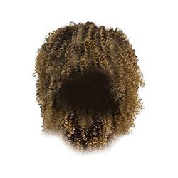 Folpus Stilvolle kurze lockige Afro-Perücke für schwarze Frauen, kann geglättet werden, gekräuseltes getrimmtes Haarteil mit Haarnetz, hitzebeständige, Gold von Folpus