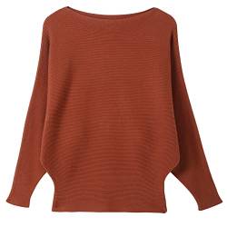 Damen Batwing Sweater Solid Bootausschnitt Tunika Casual Langarm Strick Pullover Pullover Tops für Frauen, caramel, M-L von Fomolom