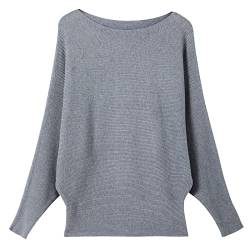 Damen Batwing Sweater Solid Bootausschnitt Tunika Casual Langarm Strick Pullover Pullover Tops für Frauen, grau, M-L von Fomolom