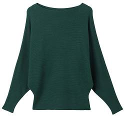 Damen Batwing Sweater Solid Bootausschnitt Tunika Casual Langarm Strick Pullover Pullover Tops für Frauen, grün, M-L von Fomolom